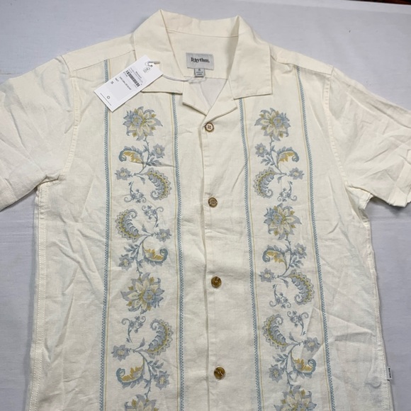 NWT Rhythm Men’s Cairo Cuban Linen SS Shirt - Picture 1 of 6